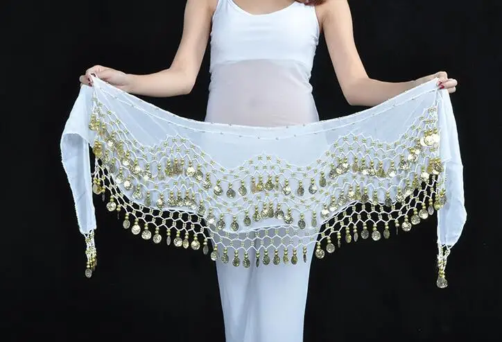 1pcs resell Egypt belly dance stage wear 128 golden/silver coins hip wraps scarf  waist belt 12 colors