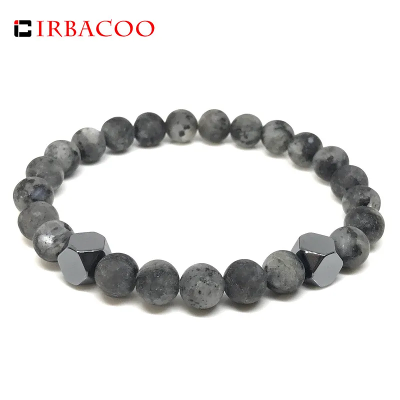 

IRBACOO 2019 Fashion Men Bracelet 8mm Matte Gray Stone Hematite Bead Bracelet For Men Jewelry Gift