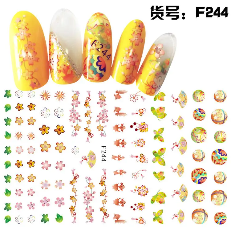 FWC наклейки 3D фрукты/клубника/лимон наклейки для ногтей дизайн ногтей блестящие Блестящие бабочки Самоклеющиеся татуировки для ногтей - Цвет: F244