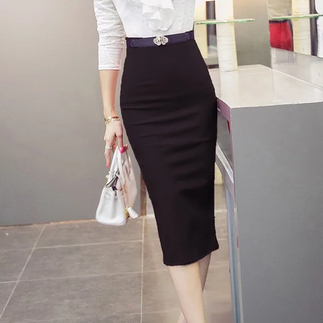 Online High Waist Office Formal Pencil Skirt Plus Size High Waist Office Formal Pencil Skirt Plus Size Bodycon Fashion Women Midi Black Lady Slim Skirts
