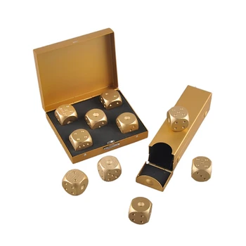 

New 5 pcs Golden Color Solid Dominoes Metal Dice Poker Game Portable Dice Poker With Box Party High Quality