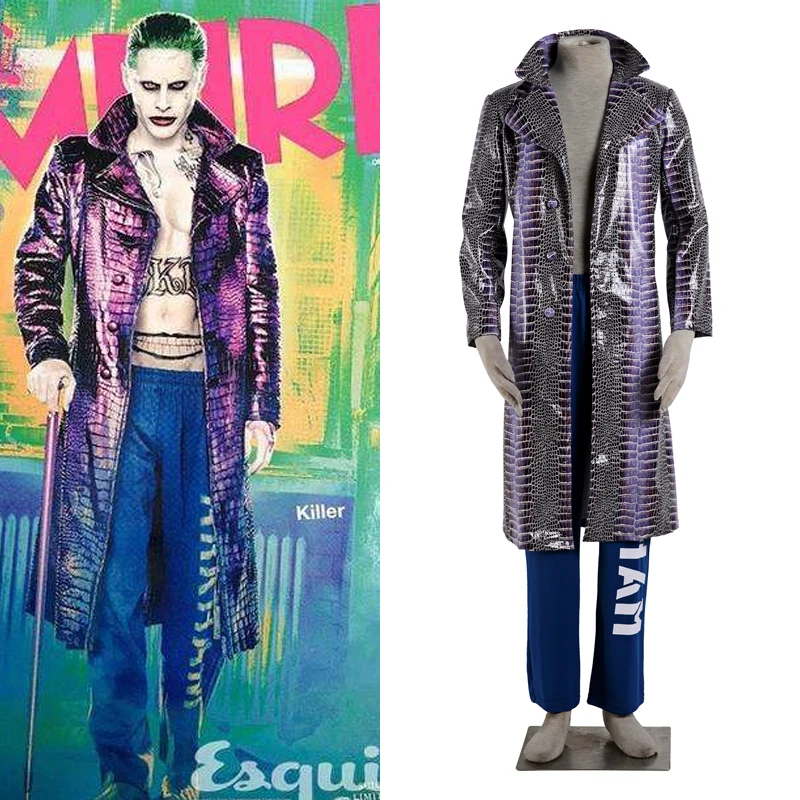 

Harley Quinn Suicide Squad Joker cosplay costume purple leather jacket fancy Jared Leto Joker costume Halloween Leather Coat for