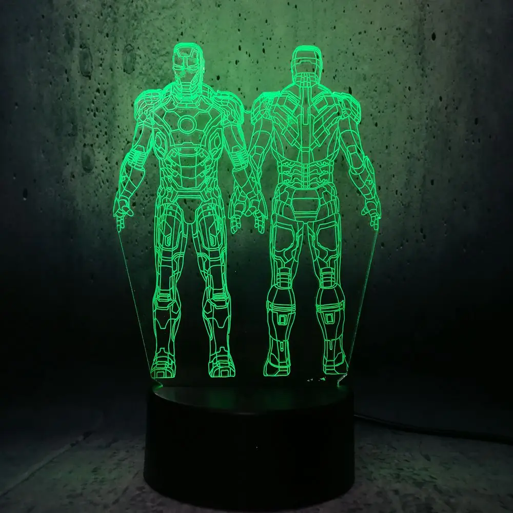 Железный человек стоящая Передняя и задняя 3D лампа светодиодные ночники детские