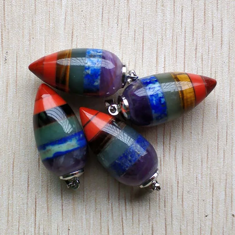 

Rainbow 7 Chakra Layered Purple Crystal Aventurine Tiger eye stone drop shape pendants for jewelry making 4pcs/lot wholesale