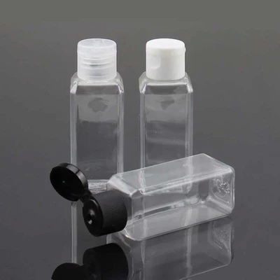 

50ml X 50 empty square ablate Flip top cap refillable bottle Bottles Transparent Small Empty Bottle