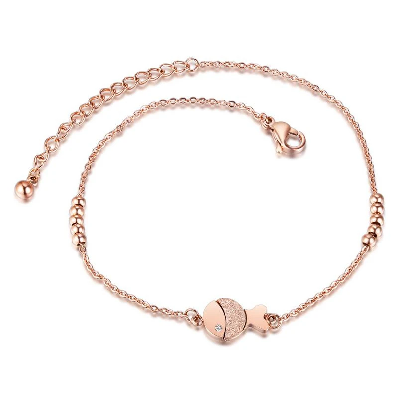 

Hot Sale Dull Polish Fish Rose Gold Color Stainless Steel Anklets