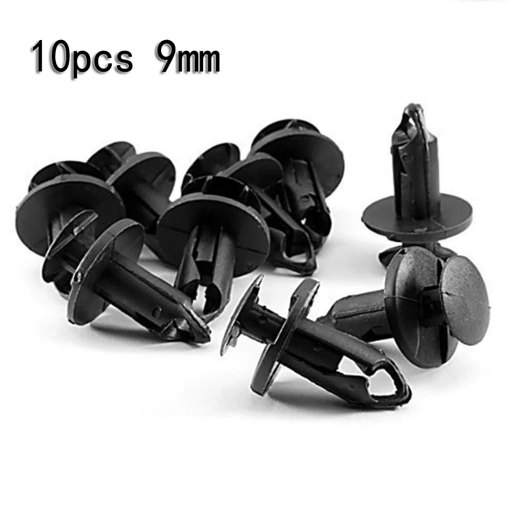 

10pcs 9 Mm Auto Car Bumper Fender Retainer Push Black Plastic Clips Fasteners Ne