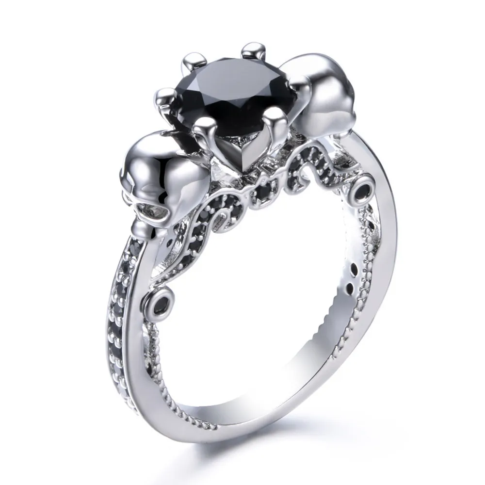 Модное женское свадебное кольцо с черепом, панк рок-кольца, очаровательные женские черные и белые кольца