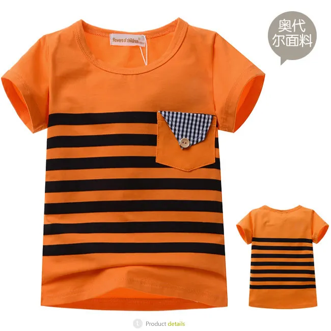 2014 new baby boys girls orange striped short sleeve t shirt