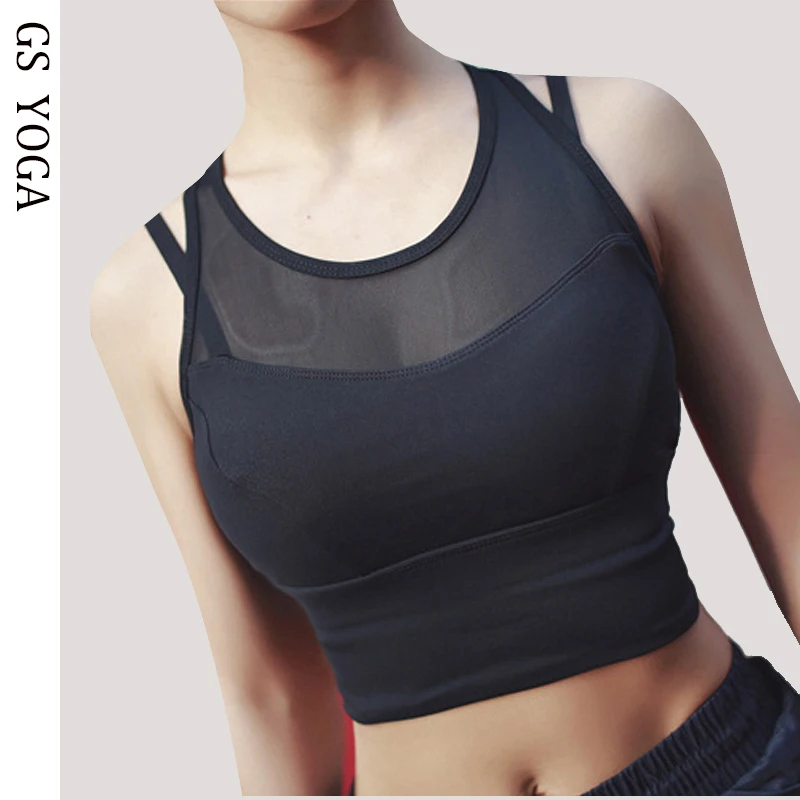 Women Sexy Sports bra Strappy Brassiere Mesh Patchwork Yoga bra fitness