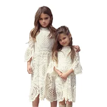 Белое платье для маленьких девочек кружевное платье с длинными рукавами для девочек элегантные вечерние пляжные платья принцессы с оборками, Vestidos, одежда для детей возрастом от 2 до 6 лет