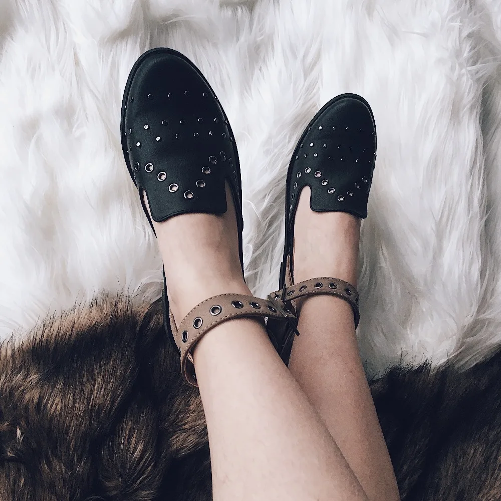 Retro Rivet PU Leather Oxford Shoes For Women Round Toe Platform Shoes Casual Flat Shoes Women Plus Size 36-41 (6)