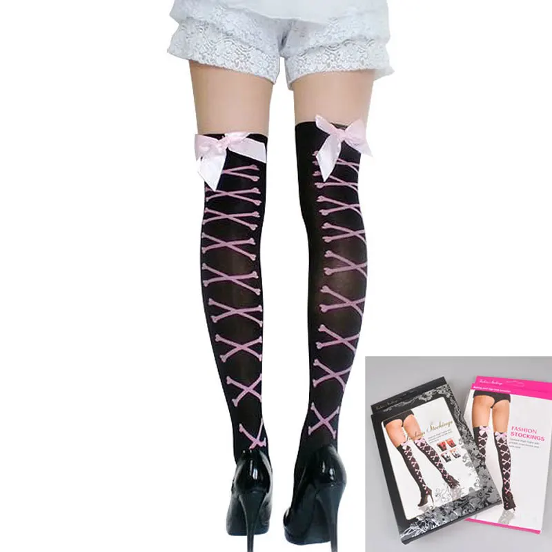 3D бандажные Модные женские чулки с бантами, прозрачные кружевные чулки до бедра, женские чулки выше колена
