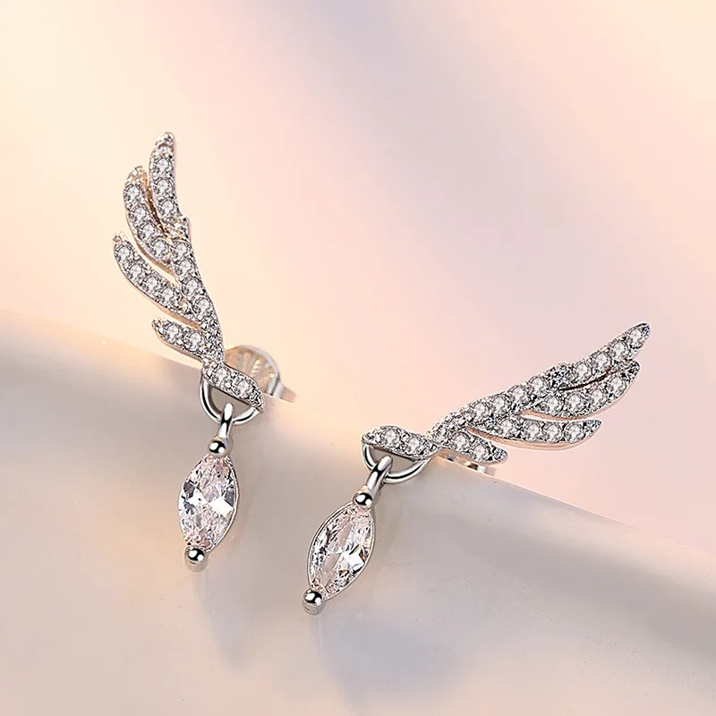 Luxury Brand Trendy Angel Wings Earring Studs Silver Statement Cubic Zirconia Earrings Fashion Earing for Women Oorbellen