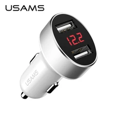 USAMS автомобильное зарядное устройство двойной usb светодиодный дисплей USB зарядное устройство для samsung Xiaomi huawei USB телефон зарядка планшет автомобильное зарядное устройство для телефона