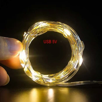

USB 5V LED Silver Copper Wire String Lights 5M 10M Fairy Christmas Lights & Controller For Holiday Outdoor Party Wedding Decor