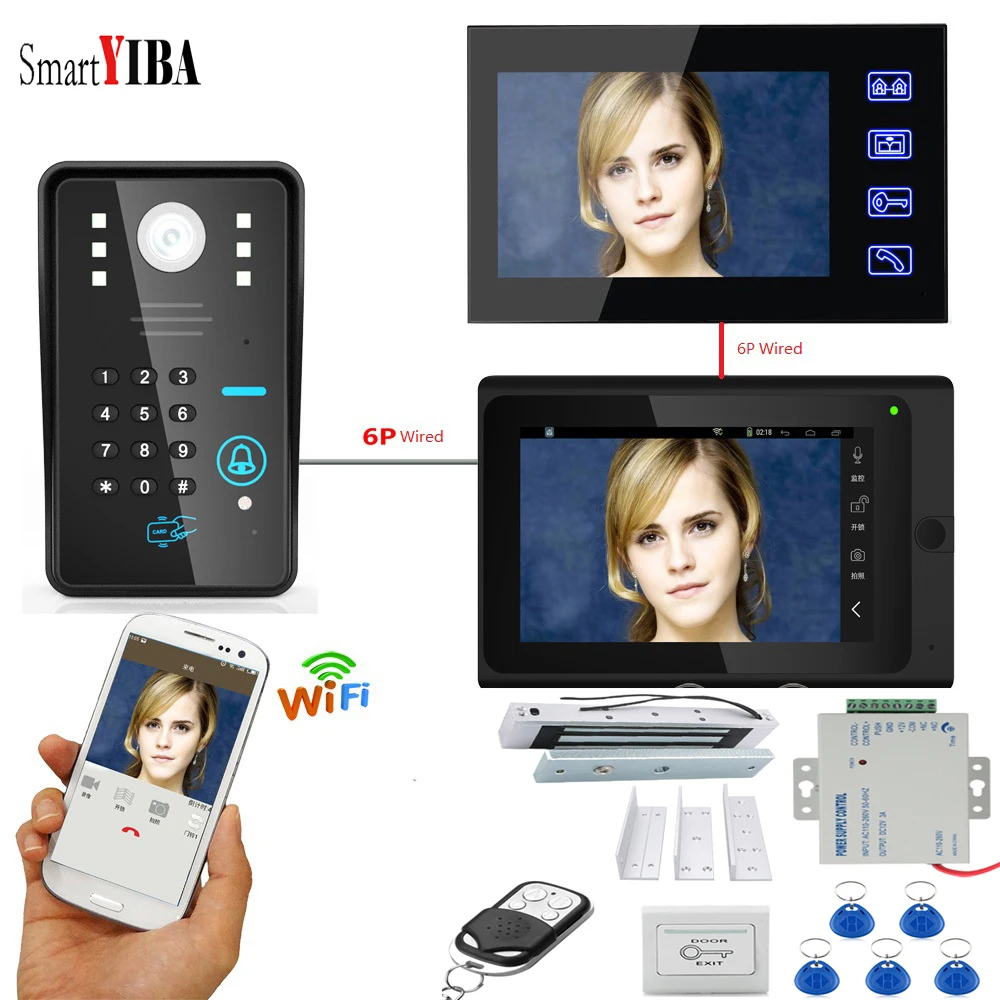 SmartYIBA 7 "экран Wifi RFID разблокировать ИК-камера дверной звонок видеодомофон + NC электронный замок Входная Дверь доступа комплекты