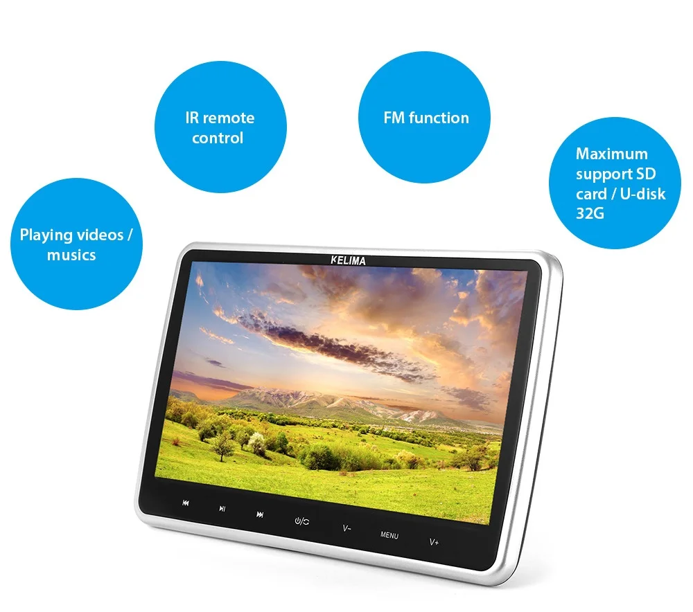 

KELIMA 10.1 inch Car Video Player MP4 MP5 Player Car DVD Player Touch Screen Support 32 Bits Games with FM IR Remote Control