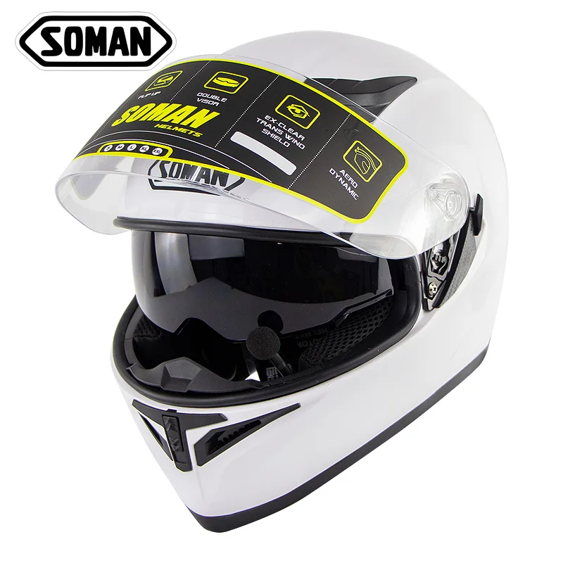 SOMAN 960 ECE Встроенный Bluetooth Мотоциклетный флип шлем с двойными козырьками BT мотоциклетный велосипедный шлем с Bluetooth микрофоном - Цвет: Pearl White