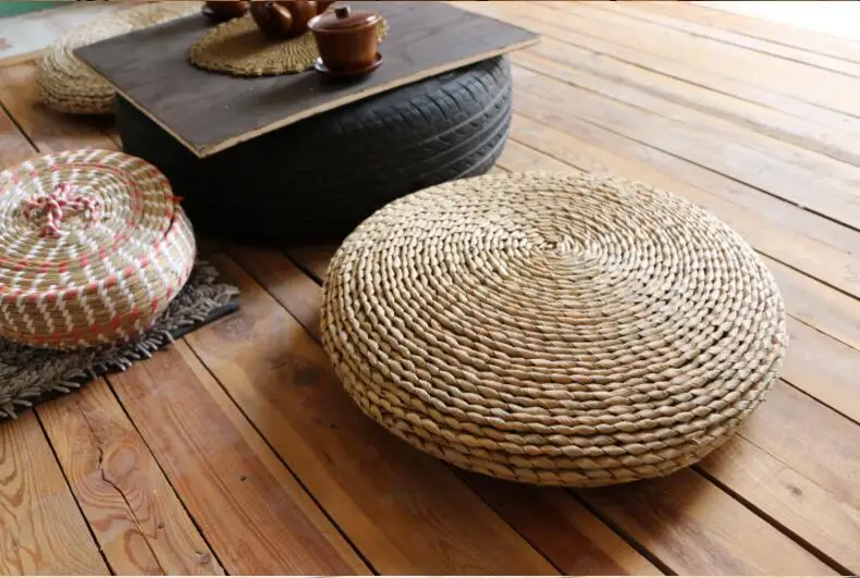 Татами футон медитация подушка утолщение йога круг кукурузная шелуха соломенная коса коврик японский стиль