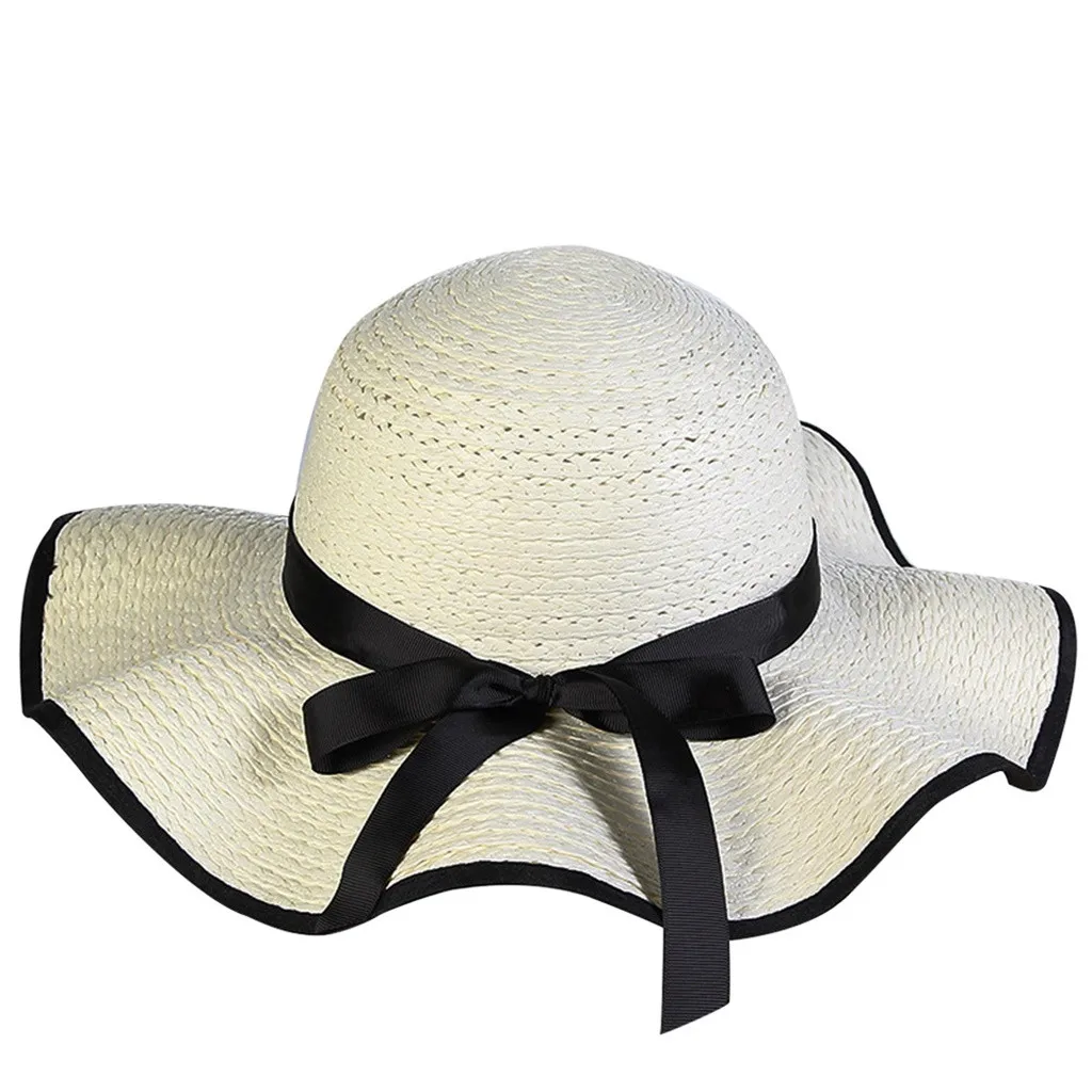 Женская модная летняя пляжная шляпа с бантом, уличная соломенная шляпа, уличная пляжная шляпа, летние шапки, корейские повседневные шляпы - Цвет: White