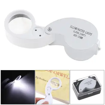 

40X ABS + Aluminum Alloy Poratable 6 Word Shape Acrylic Optical Lens Foldable Magnifier with 2 LED Light for Jewelry / Diamond
