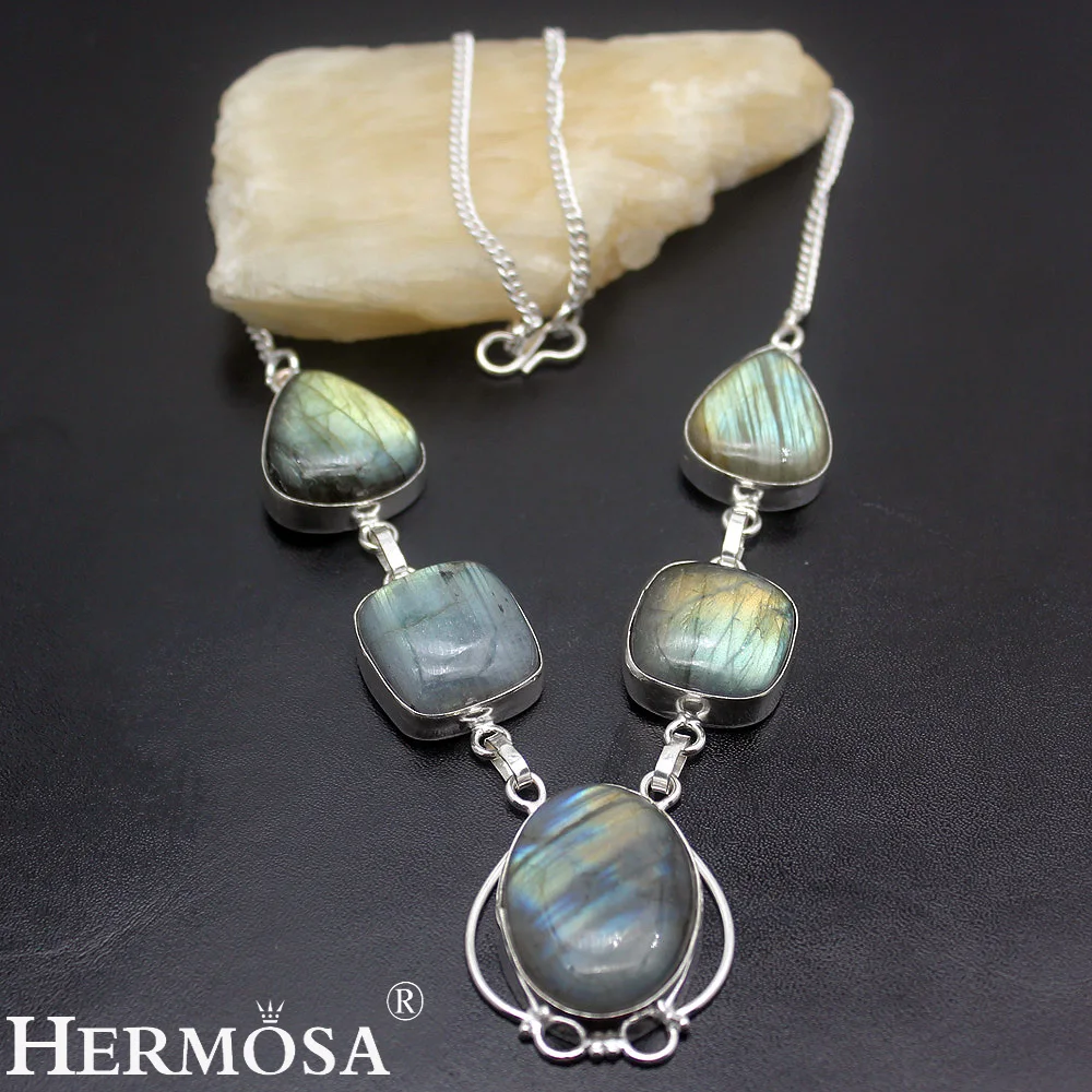 

HERMOSA Jewelry Fashion Necklace LABRADORITE 925 Sterling Silver Women Necklace 19 inches HM720