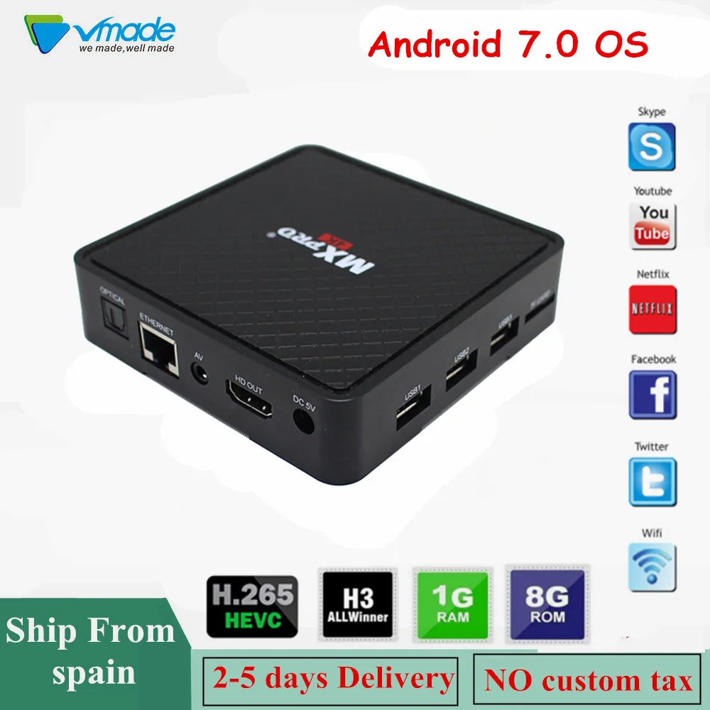 Vmade Android V96S Мини ТВ коробка 1 ГБ 8 Allwinner-H3 7 0 OS H.265/HEVC Поддержка Wi-Fi YouTube HD 1080 p Smart tv Box |
