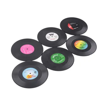 

6pcs/set Plastic Non-Slip Round Table Glass Cup Mat Pad Tableware Pads Vinyl CD Record Drink Drinks Coasters Mats Cups Placemat