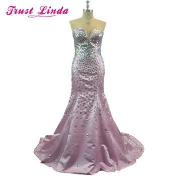 

Luxury Crystal Mermaid Evening Prom Gown Sexy Sweetheart Sleeveless Sweep Train Floor Length Dress for Wedding Party Custom Made