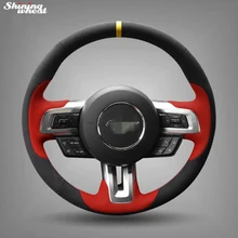 BANNIS Mão-costurado Black Suede Cobertura de Volante para 2015 2016 novo ford mustang