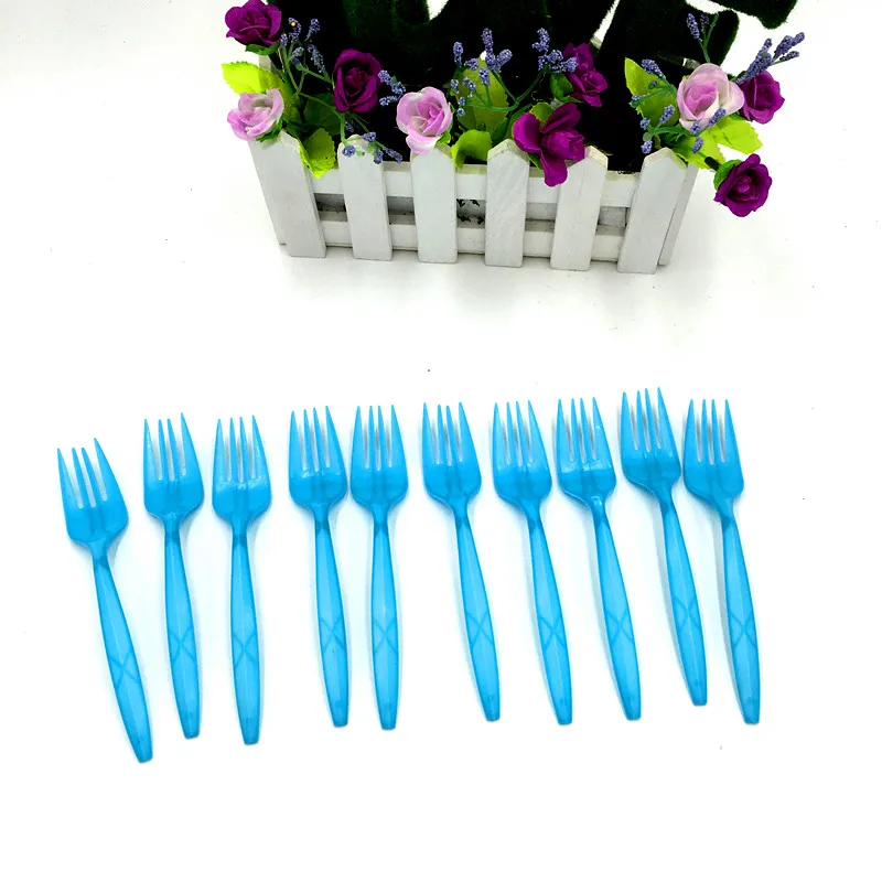 10PCS/LOT SOLID COLOR FORKS DISPOSABLE FORK BIRTHDAY WEDDING PARTY