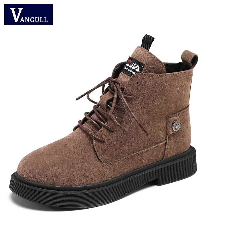 

VANGULL 2019 Martin Boots Women british Autumn Winter Harajuku square heel Retro High Boots lace-up ankle boots round toe femal