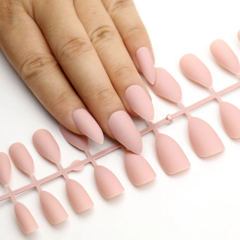 

24Pcs Matte False Nails Pointed Soft Pink Nude Black Fake Stiletto Nails Full Cover Pure Color Artificial Nail Tip Party Nail