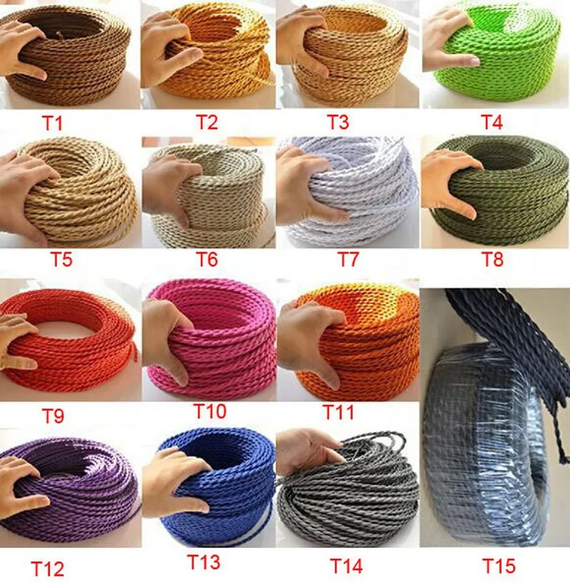 

2x0.75 Vintage Electrical rope Wire Twisted Cable Retro Braided Fabric Wire DIY led pendant lamp wire vintage lamp cord