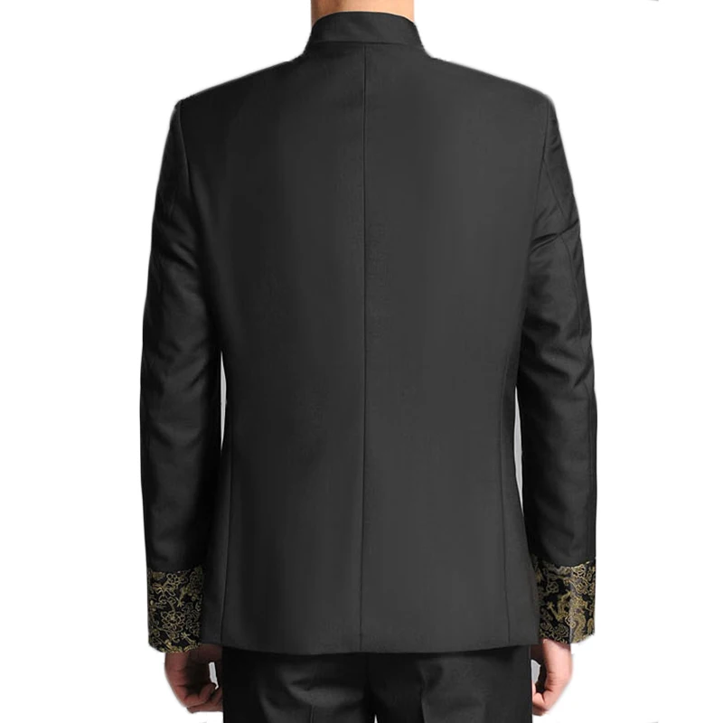 Традиционная китайская мужская туника костюм куртка лягушка застежка дракон вышивка на манжетах воротник-стойка, Мужская черная Туника жакетка