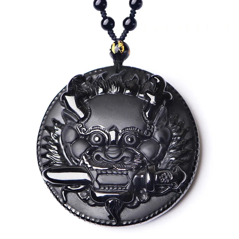 

Black Obsidian Necklace Pendant Natural Obsidian FOO DOG Jade Pendant Jade Jewelry Men's Jewelry Women's Jewelry