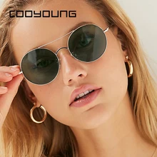 COOYOUNG Vintage Metall Runde Sonnenbrille Frauen Persönlichkeit Schwarz Big Red Sonnenbrille Shades Frauen Sonnenbrille UV400