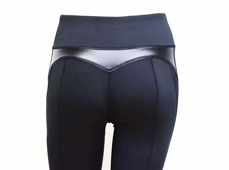 Anyjufar сердце джеггинсы для тренировок женская спортивная одежда сетчатые штанишки сплошной черный искусственная кожа фитнес спортивные