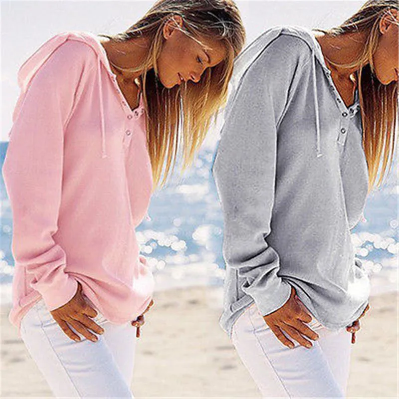 Cotton Fashion Women Casual Long Sleeve Hoodie Jumper