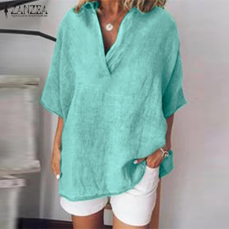 

ZANZEA Women Tops and Blouses 2019 Summer Casual Batwing Sleeve Lapel V Neck Shirt Ladies Work Tunic Tops Elegant Female Blusas