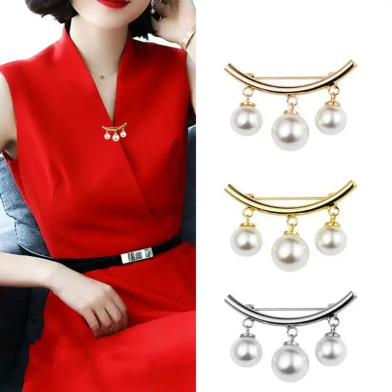 

Imitation Pearl Collar Cardigan Shawl Clothes Scarf Anti-light Brooch Safety Pin