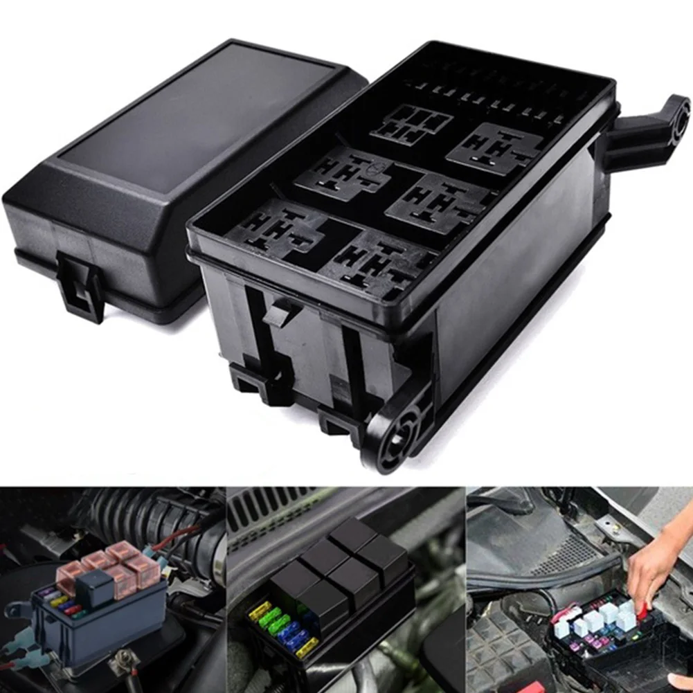 

12-Slot Relay Box 6 Relays 6 ATC/ATO Standard Fuses Holder Block with 41pcs Metallic Pins Fuse Box Holder for Automotive Marine