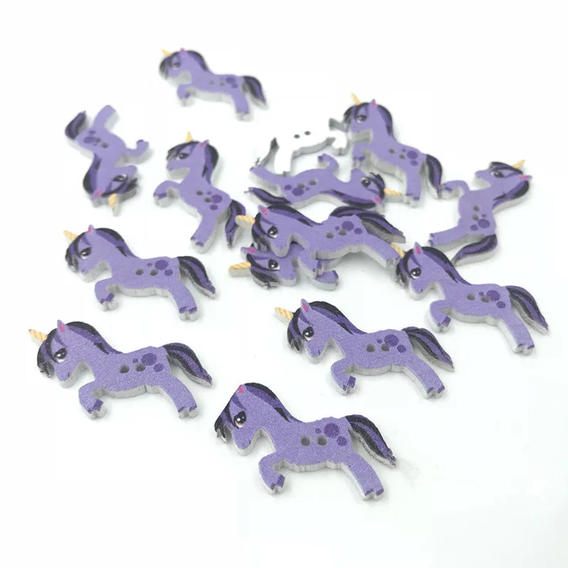 

DIY 100pcs Wooden Purple Unicorn shape Buttons Scrapbooking Sewing Kids Handicrafts 29mm