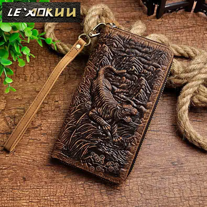 Cattle Male Genuine leather Fashion Card Holder Checkbook Zipper Around Organizer Wallet Purse Design Clutch Handbag 1016