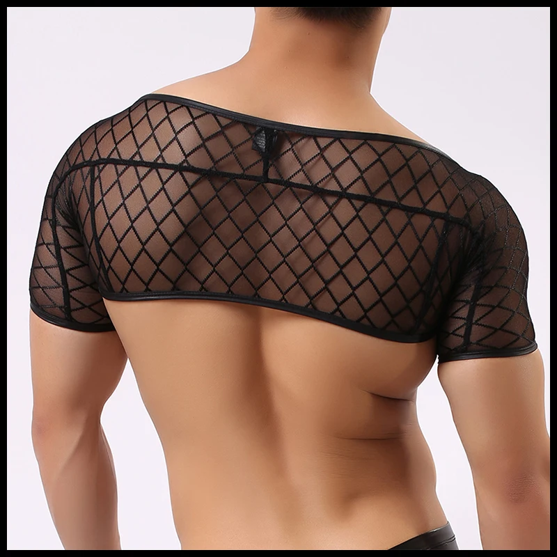 رجل المصارعة Singlets/الذكور مضحك شبكة Fishnet نرى من خلال المحاصيل قمم فنايل/غاي مثير منقوشة شير سترة الملابس الداخلية