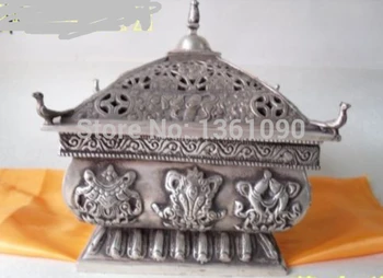 

xd 00492 Buddhist bronze coated silver 8 lucky symbol statue censer incense burner holder