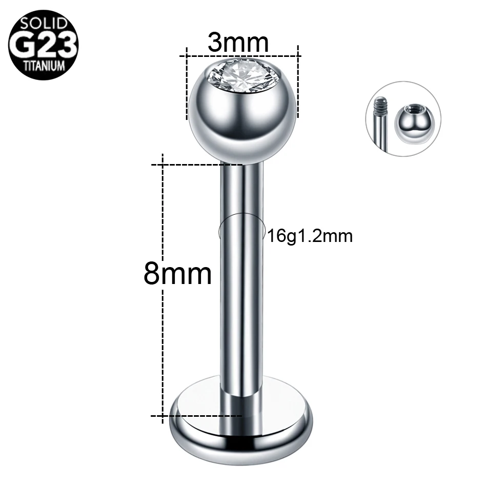 10 шт./партия, титановые хрустальные драгоценные камни, губная серьга, кольца для губ, пирсинг, серебряная шпилька для уха, серьги-гантели, ювелирные изделия - Окраска металла: Silver Clear Gem 8mm
