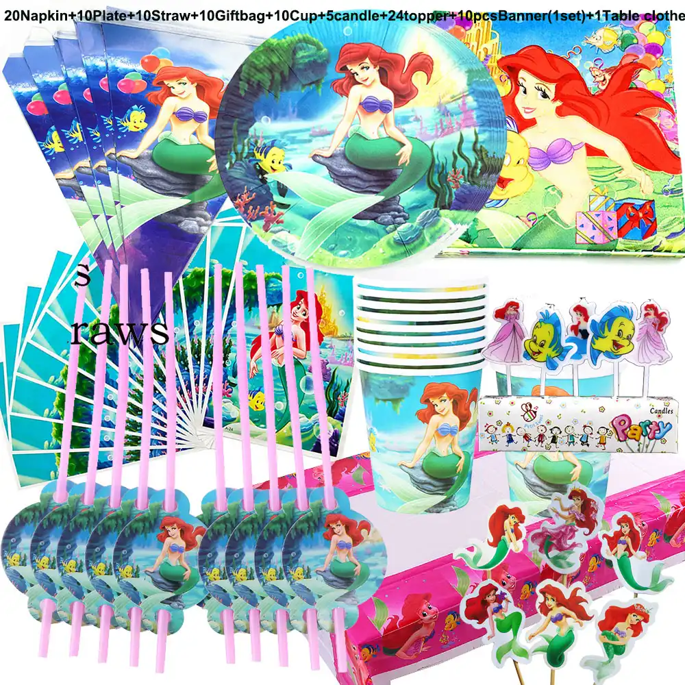 Decoration De Vaisselle Disney Sirene Dessin Anime Disney Sirene Ariel Enfants Joyeux Anniversaire Enfants Accessoires De Fete 100 Pieces Aliexpress