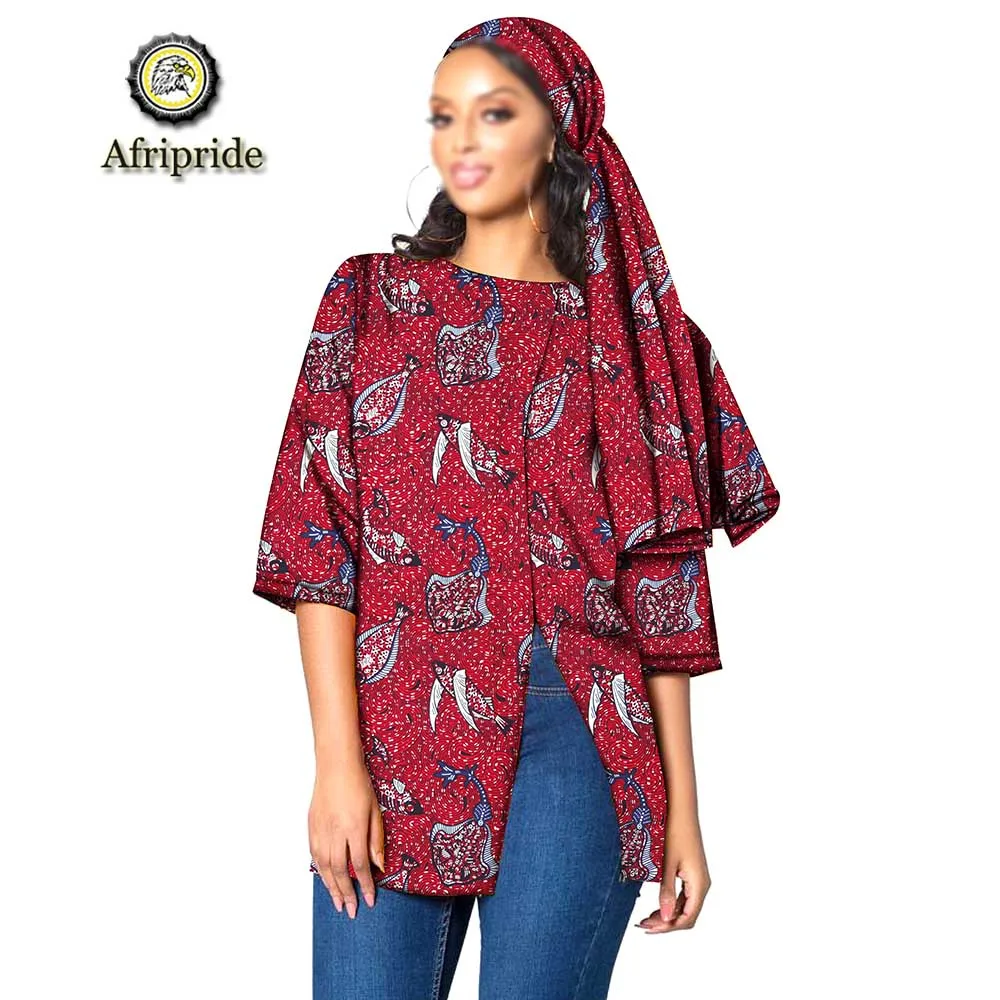 2019 AFRIPRIDE african clothes for women half-sleeve print dashiki O-Neck casual plus size prime coats with headscarf S1924002
